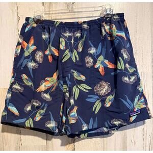 Patagonia Men’s Large Swim Trunks Bird Print Blue Tropical Lined Shorts